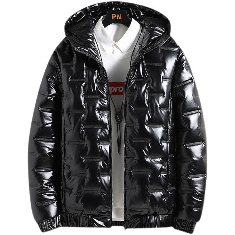 Winter Warm Men'S New Hooded Jacket Casual Shiny Cotton Coat Short